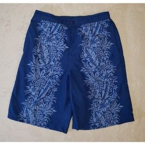 Caribbean Swimwear Sz S Small Blue Swim Trunks Hawaiian Floral Print Button Fly